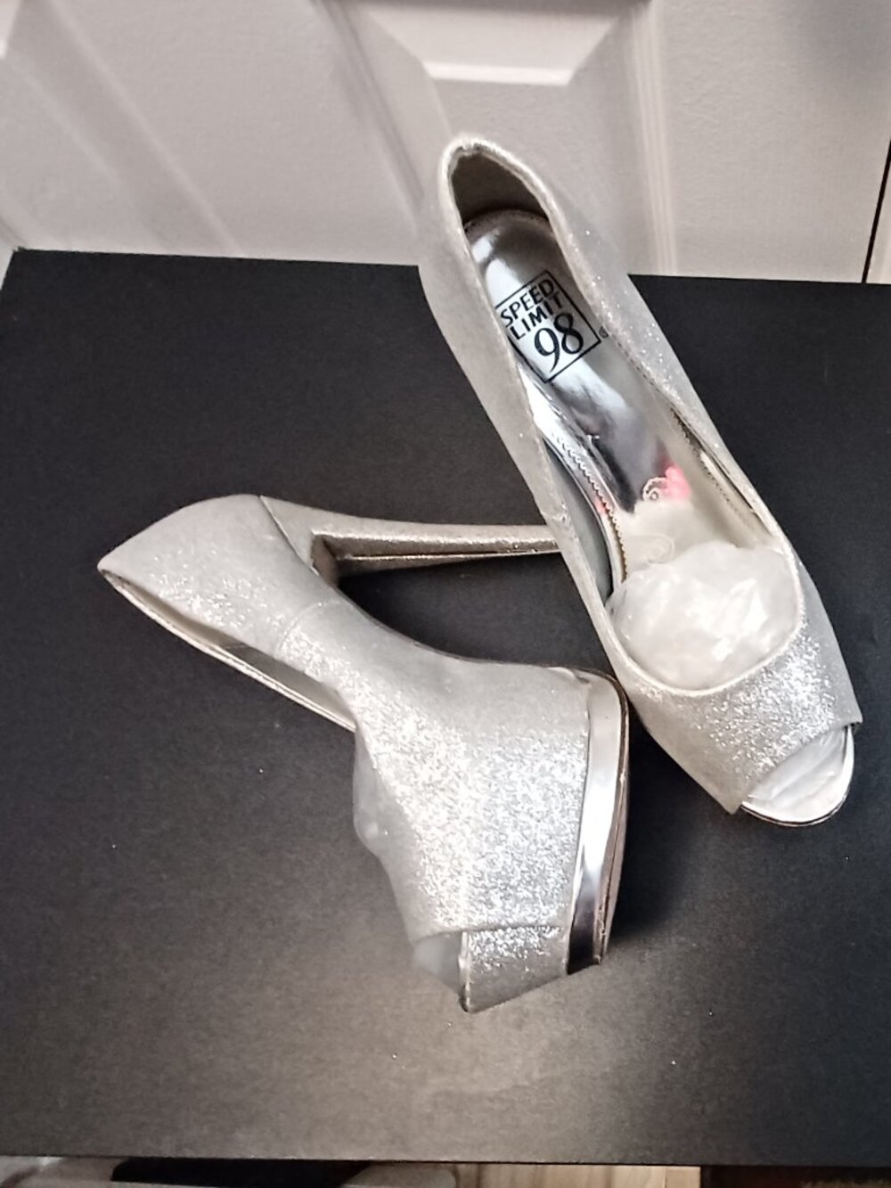 Silver 5.5 inch stiletto heels from the brand SPEED Limit 98